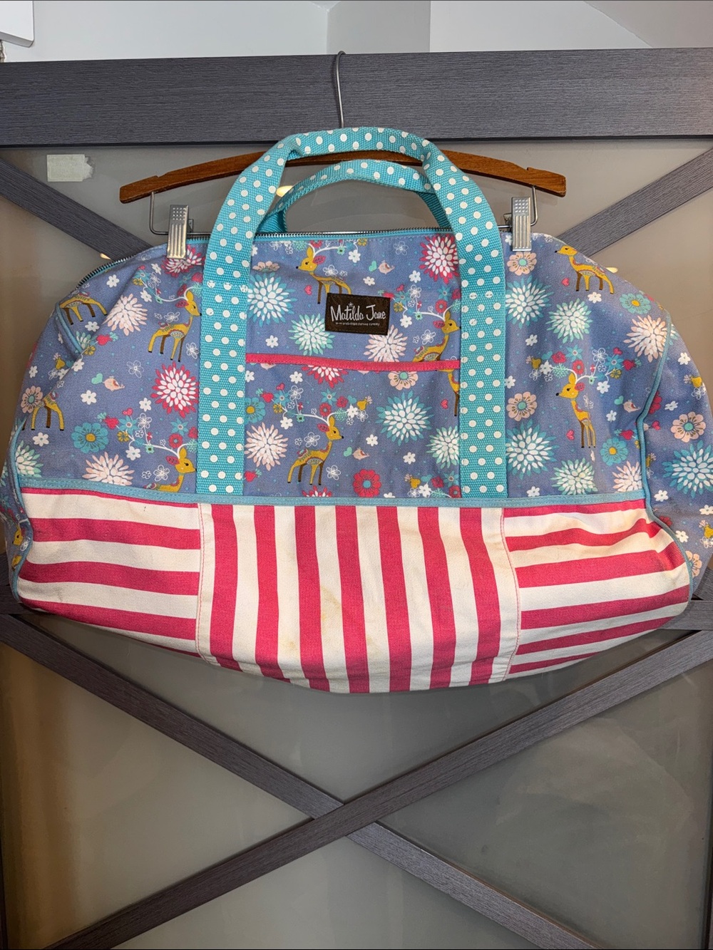 Matilda Jane Turquoise Polka Dot & Pink Stripe Floral Deer Weekender